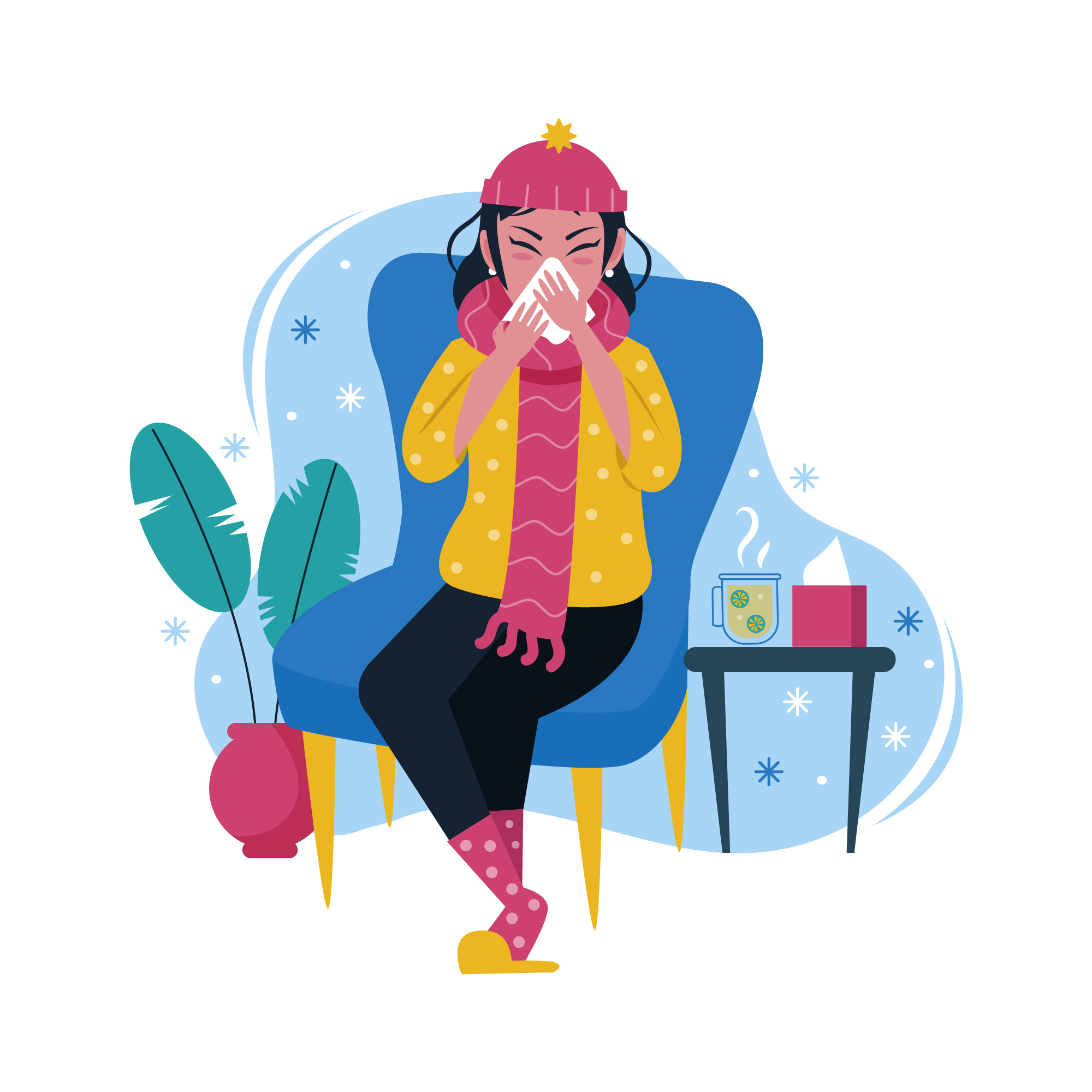 සෙම්ප්‍රතිශ්‍යාවෙන් ගෙදර විවේකයෙන් සිටින ප්‍රෞඪ රෝගියෙකු