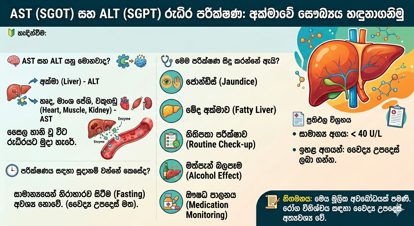 AST ALT test sinhala - SGOT SGPT liver function test illustration